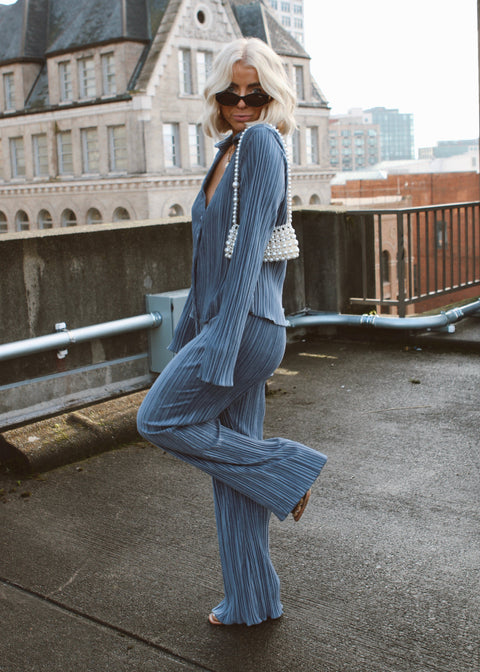 Blue Striped Pants with White Linen Shirt | Hockerty